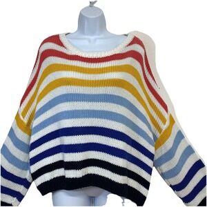 Harper Stripped Pull‎ Over Sweater Woman Large Crop Dolman Sleeve 100% Cotton